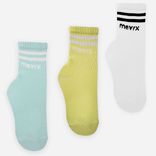 Pack of 3 pairs of long ribbed socks ( Mint, White, Lime )