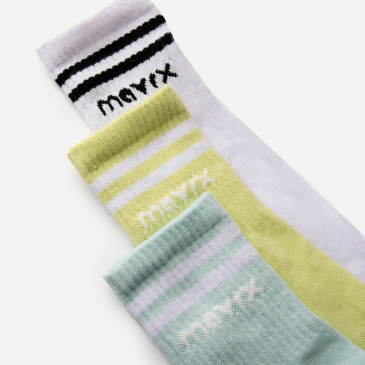 Pack of 3 pairs of long ribbed socks ( Mint, White, Lime )