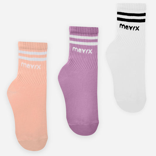 Pack of 3 pairs of long ribbed socks ( Lilac, White, Simon)